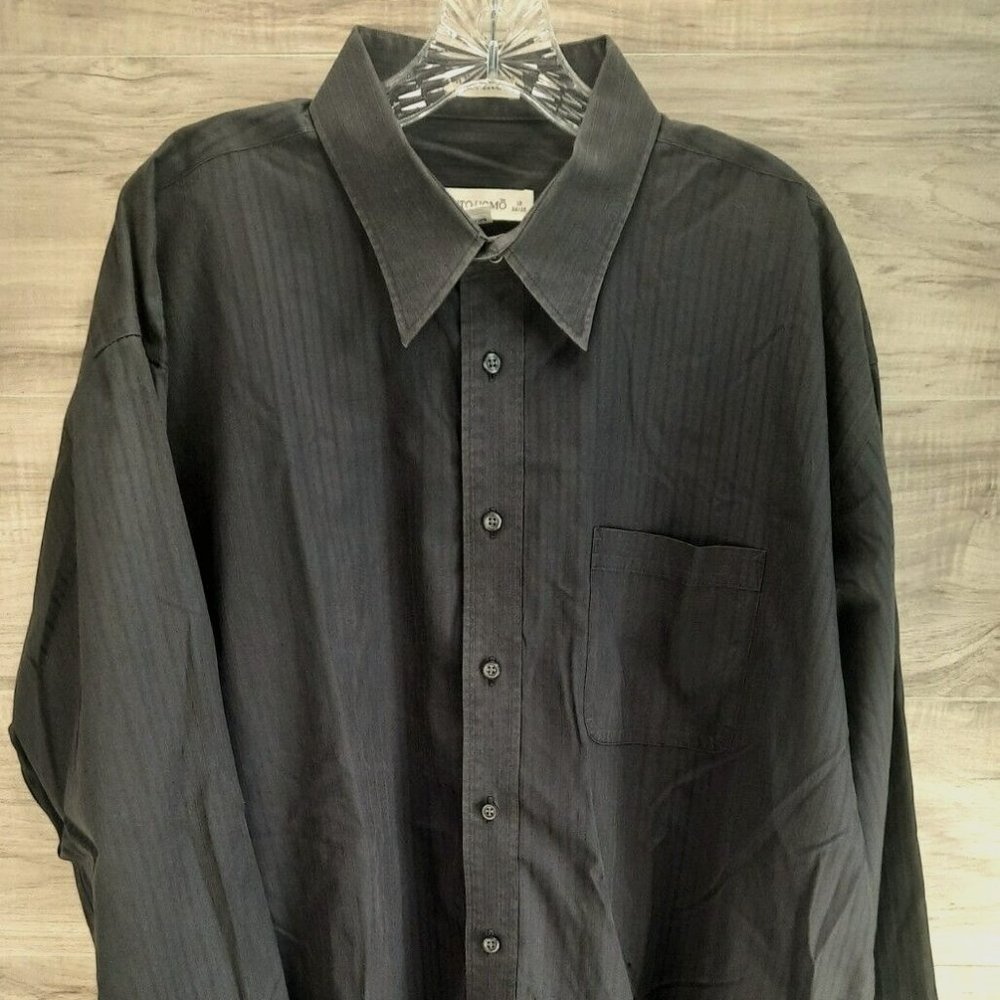 Pronto Uomo Men's 18 34/35 Black Textured Striped Long Sleeve Button Front Shirt